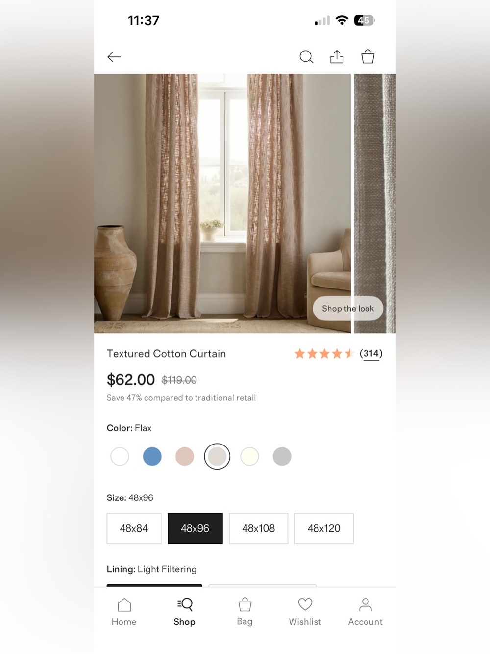 Quince! Textured Cotton Curtain panel in Flax